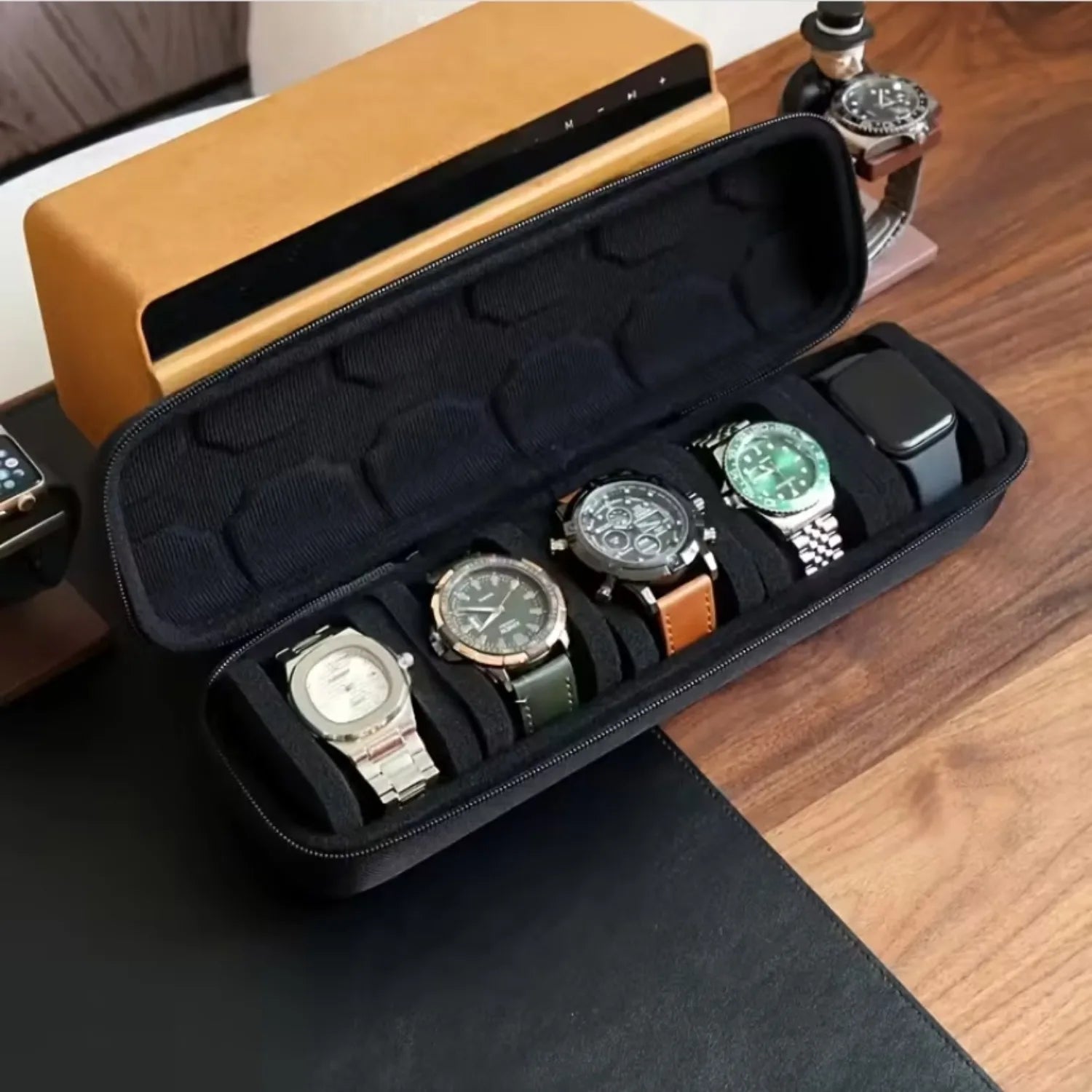 5-Slot Watch Travel Case – Premium Hard Shell Organizer with Soft Pillow Inserts, Smart Watch Storage & Gift-Ready Design