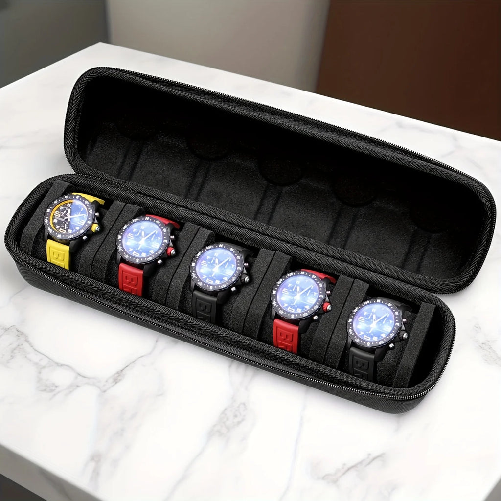 5-Slot Watch Travel Case – Premium Hard Shell Organizer with Soft Pillow Inserts, Smart Watch Storage & Gift-Ready Design