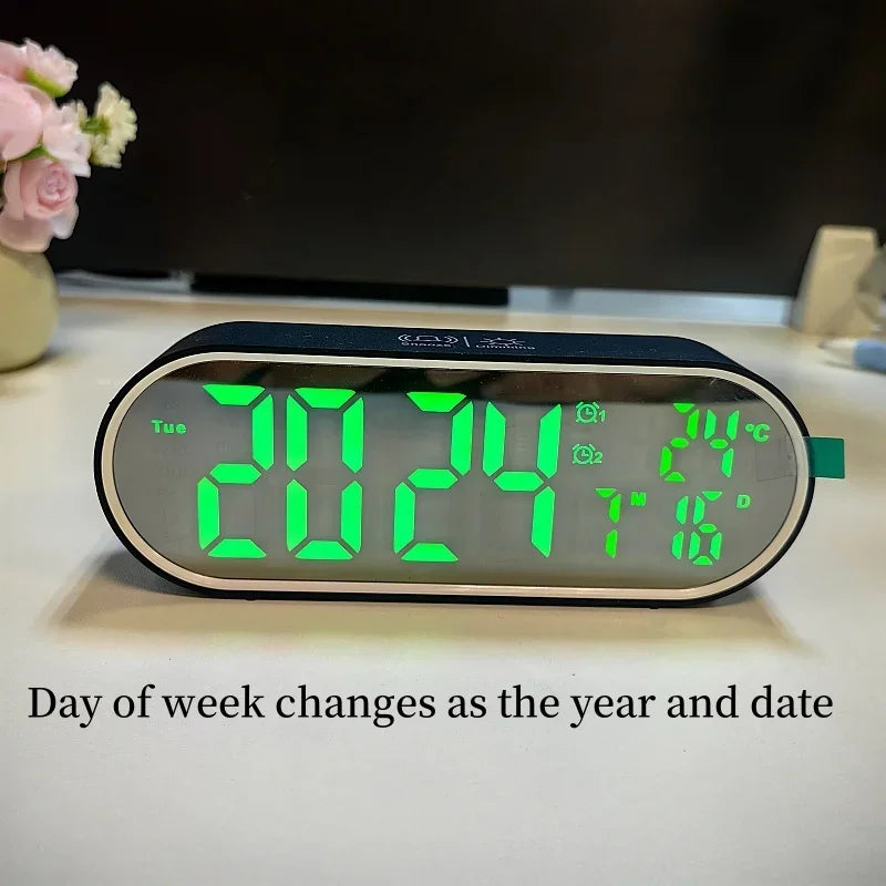 Smart LED Alarm Clock – Voice Control, Temperature, Date & Week Display with Dual Alarms, Night Mode & Snooze