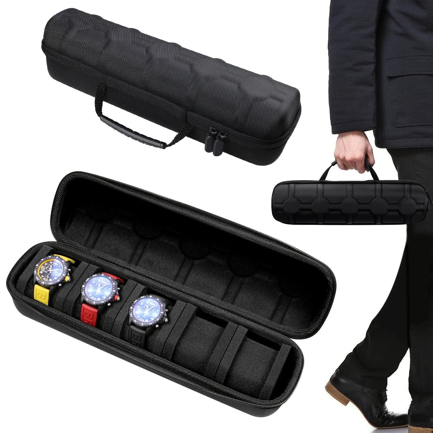 5-Slot Watch Travel Case – Premium Hard Shell Organizer with Soft Pillow Inserts, Smart Watch Storage & Gift-Ready Design