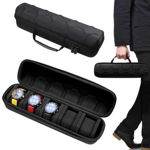 5-Slot Watch Travel Case – Premium Hard Shell Organizer with Soft Pillow Inserts, Smart Watch Storage & Gift-Ready Design