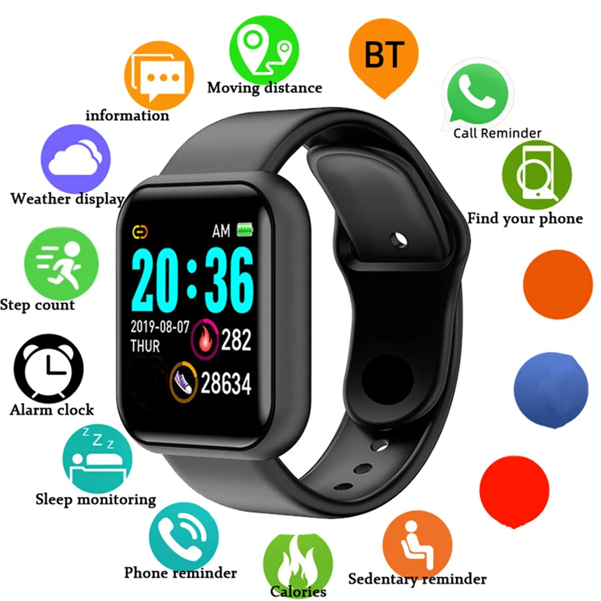Smart Fitness Watch – Unisex Activity Tracker with Message Alerts for Android & iOS