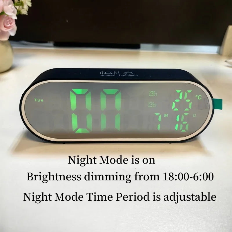 Smart LED Alarm Clock – Voice Control, Temperature, Date & Week Display with Dual Alarms, Night Mode & Snooze