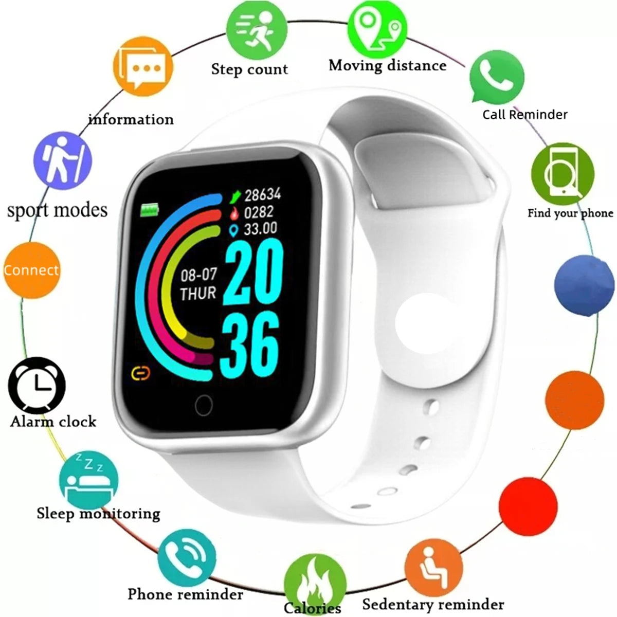 Smart Fitness Watch – Unisex Activity Tracker with Message Alerts for Android & iOS
