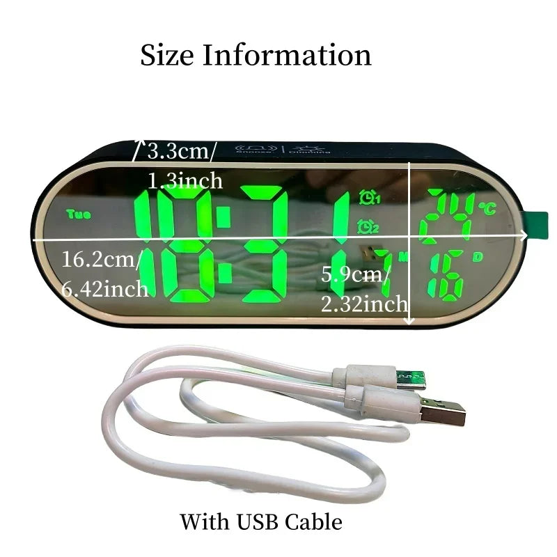 Smart LED Alarm Clock – Voice Control, Temperature, Date & Week Display with Dual Alarms, Night Mode & Snooze