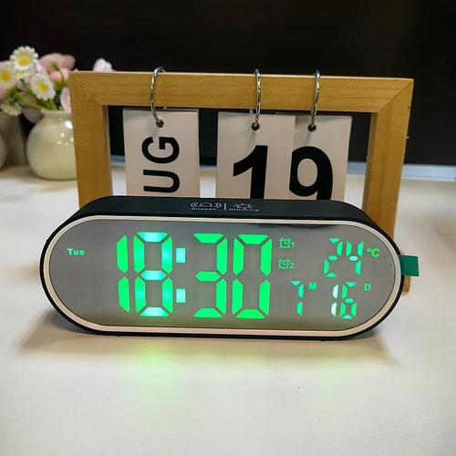 Smart LED Alarm Clock – Voice Control, Temperature, Date & Week Display with Dual Alarms, Night Mode & Snooze