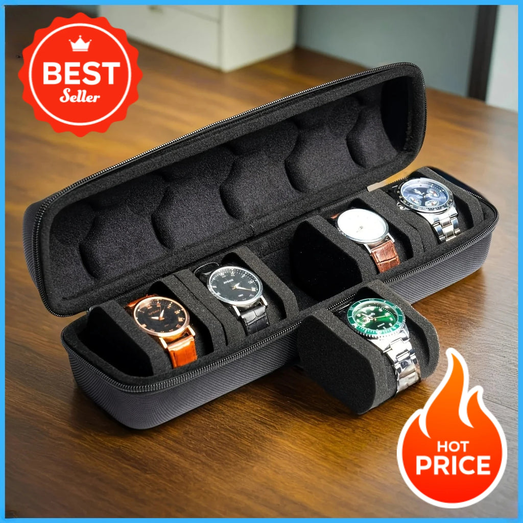 5-Slot Watch Travel Case – Premium Hard Shell Organizer with Soft Pillow Inserts, Smart Watch Storage & Gift-Ready Design
