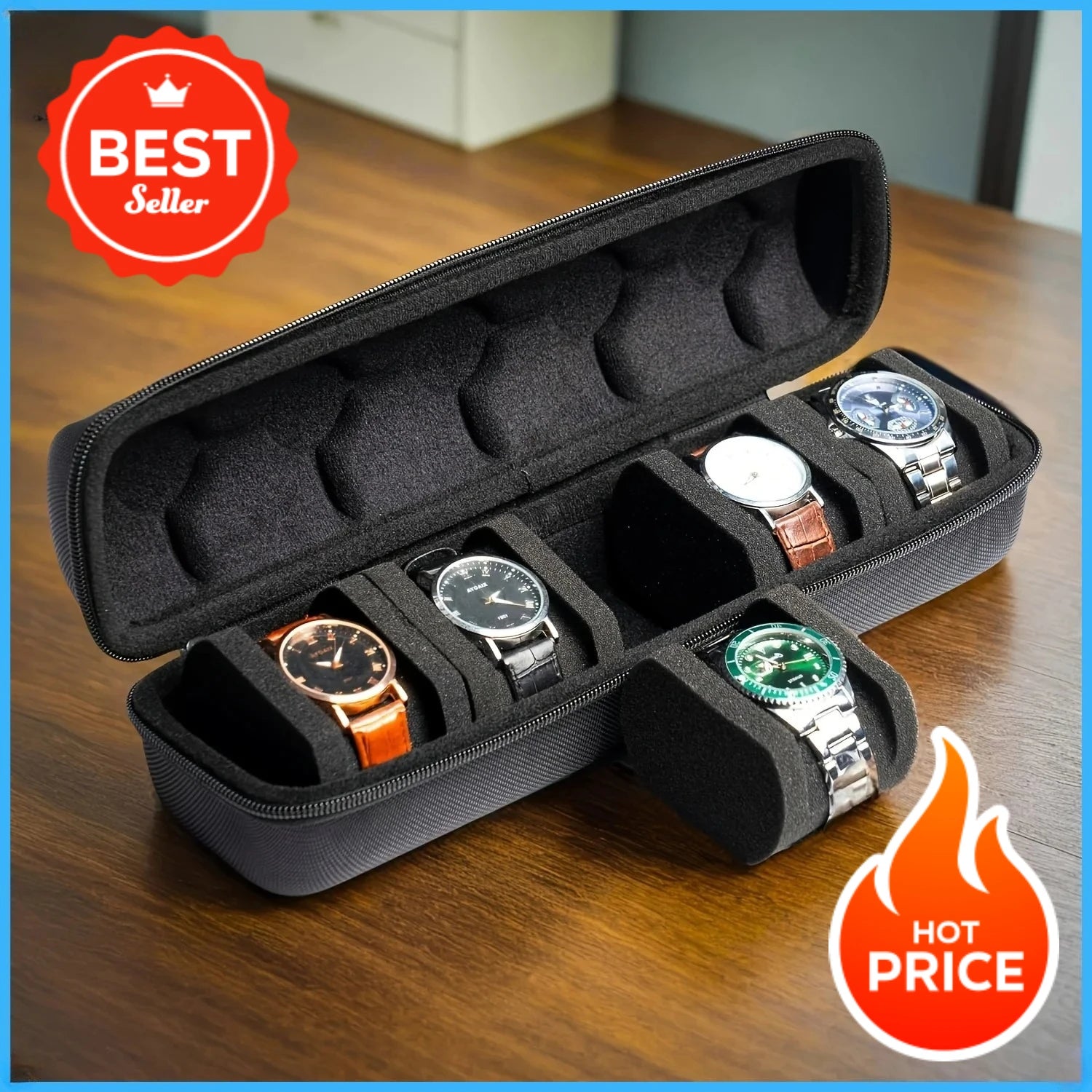 5-Slot Watch Travel Case – Premium Hard Shell Organizer with Soft Pillow Inserts, Smart Watch Storage & Gift-Ready Design