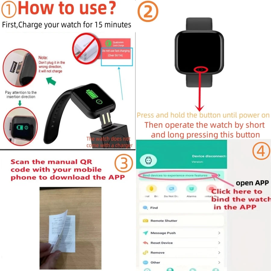 Smart Fitness Watch – Unisex Activity Tracker with Message Alerts for Android & iOS